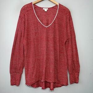 Sundance Shirt Size Large Dark Red Striped Linen Slub Knit Tee Romantic Boho